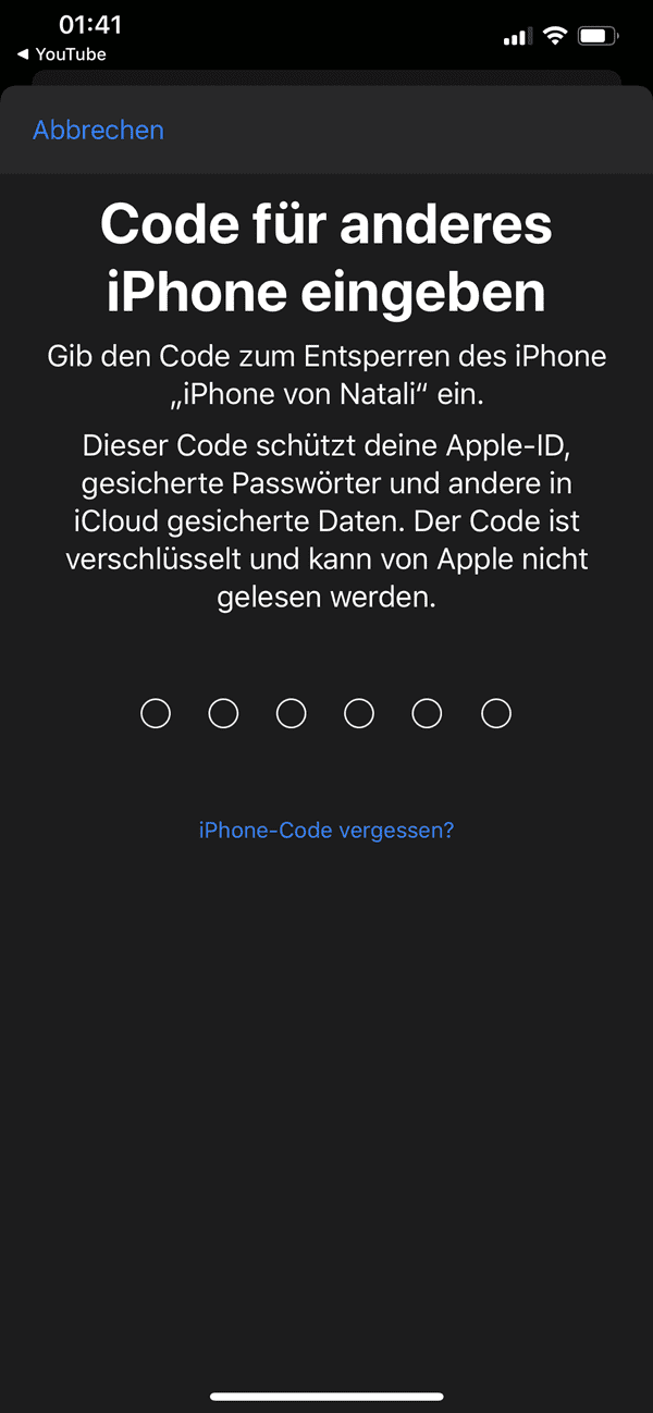 Code für anderes iPhone eingeben
